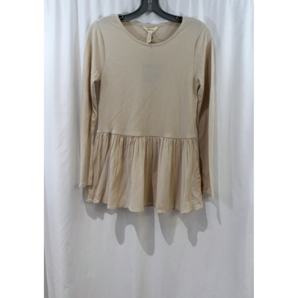 Matilda Jane Womens Beige Waffle Knit Long Sleeve Ruffle Top S NWT